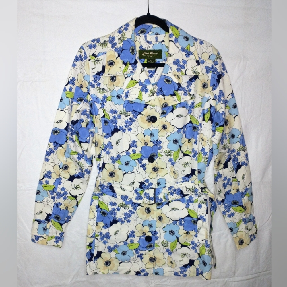 Eddie Bauer Women's Size L Floral Belted Button Front Blazer Jacket